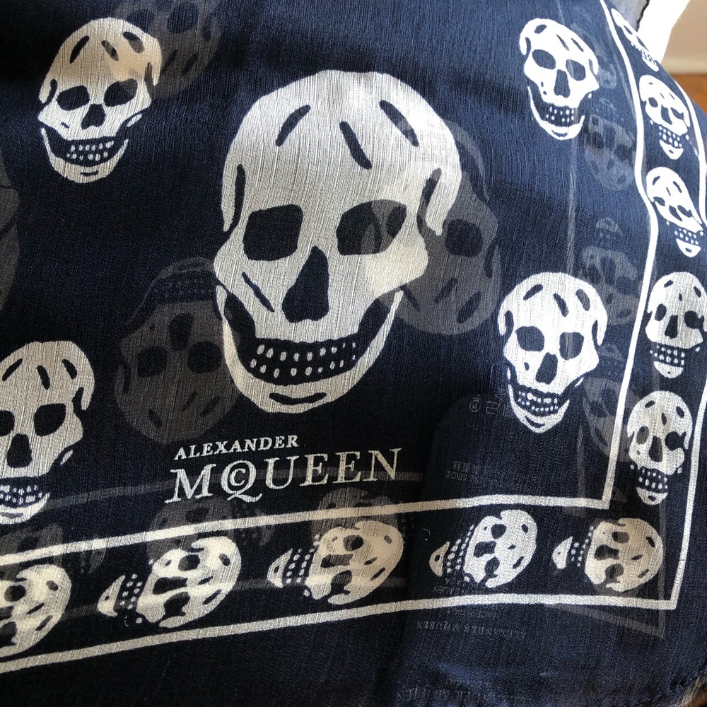 Alexander McQueen Navy & White Silk Skull Scarf